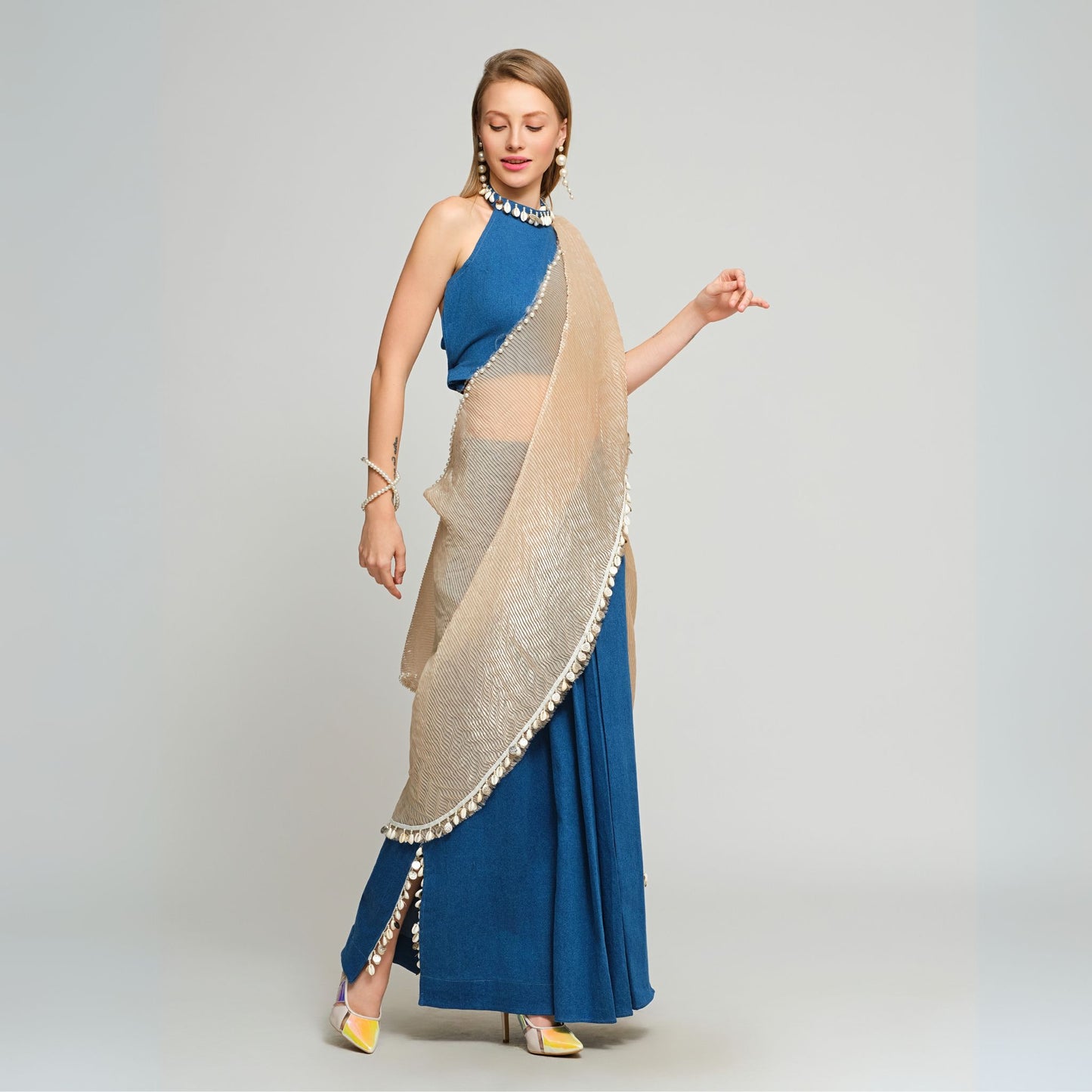 Twee Ready-To-Wear Stitched Denim Sari