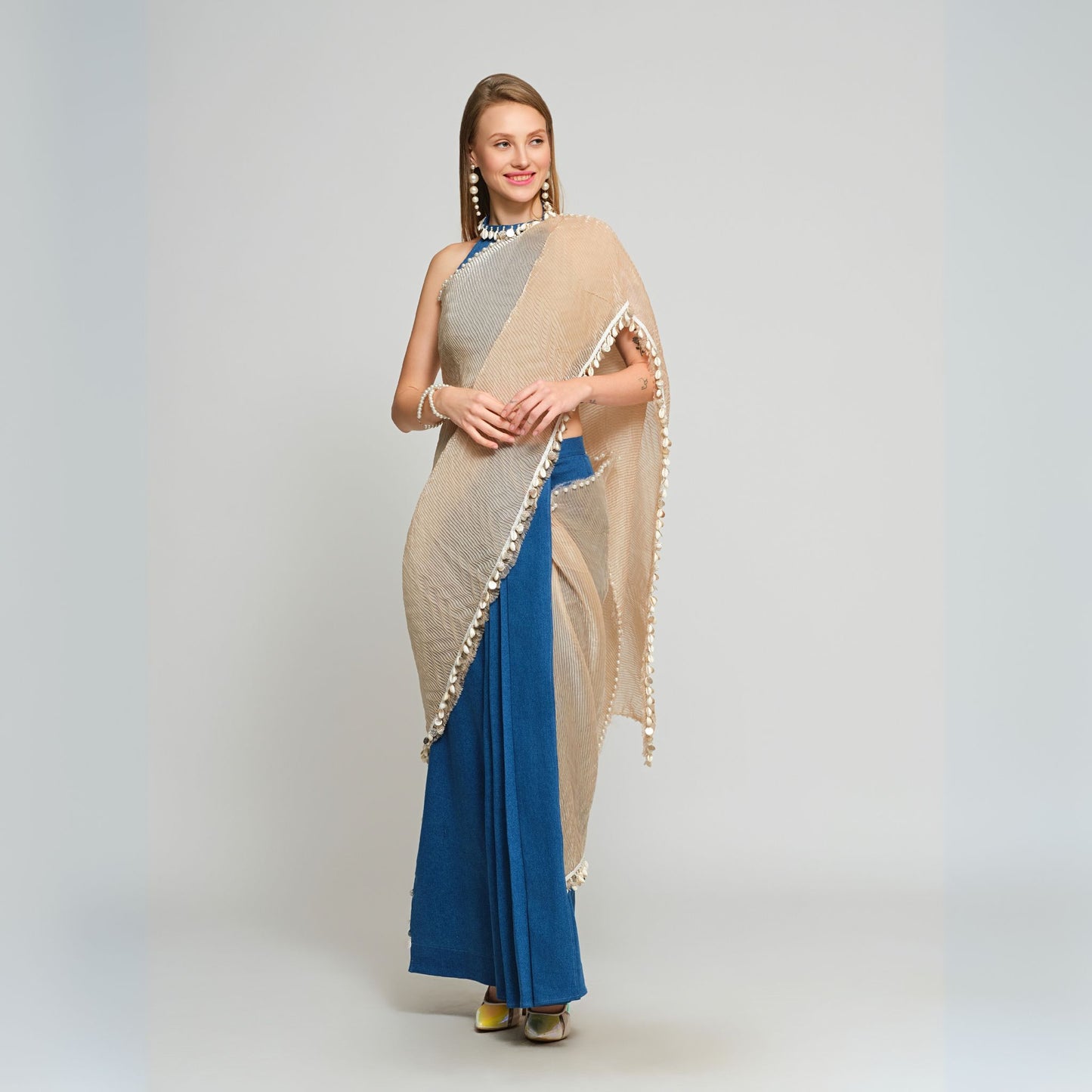 Twee Ready-To-Wear Stitched Denim Sari