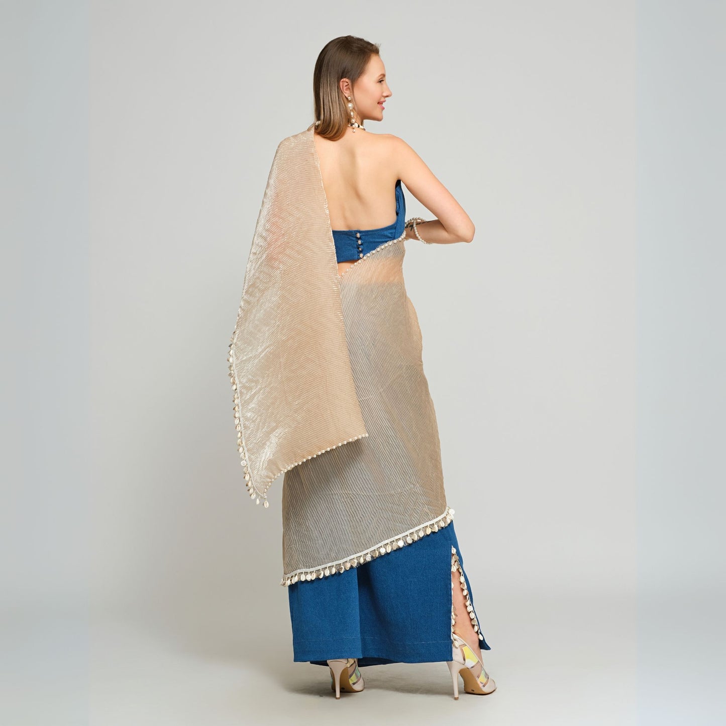 Twee Ready-To-Wear Stitched Denim Sari
