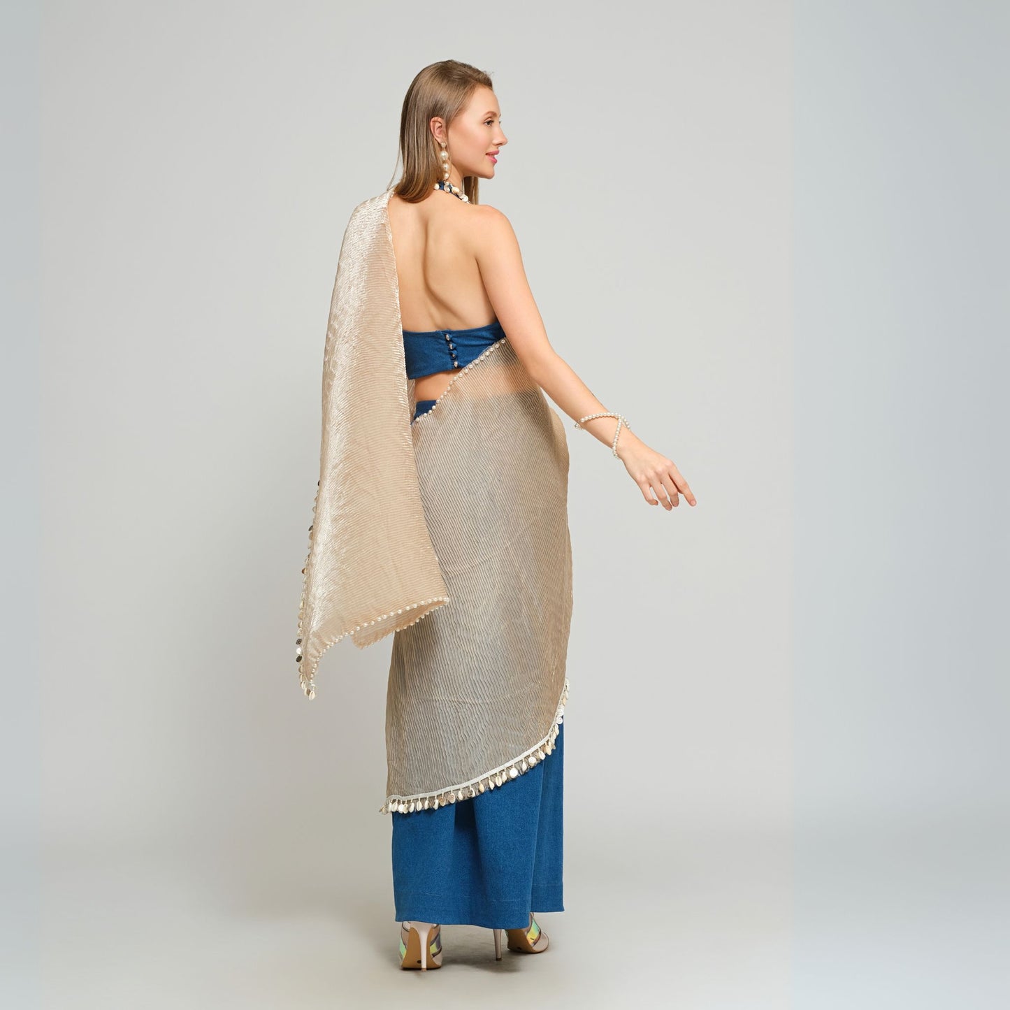Twee Ready-To-Wear Stitched Denim Sari