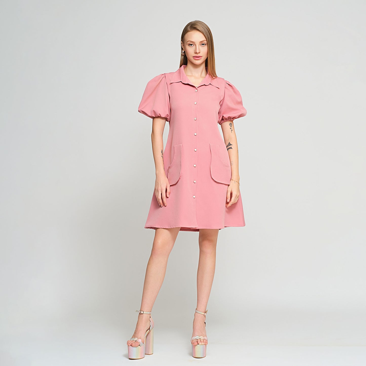 Violet Shirt Dress with Detachable sleeves and or gloves - Pink