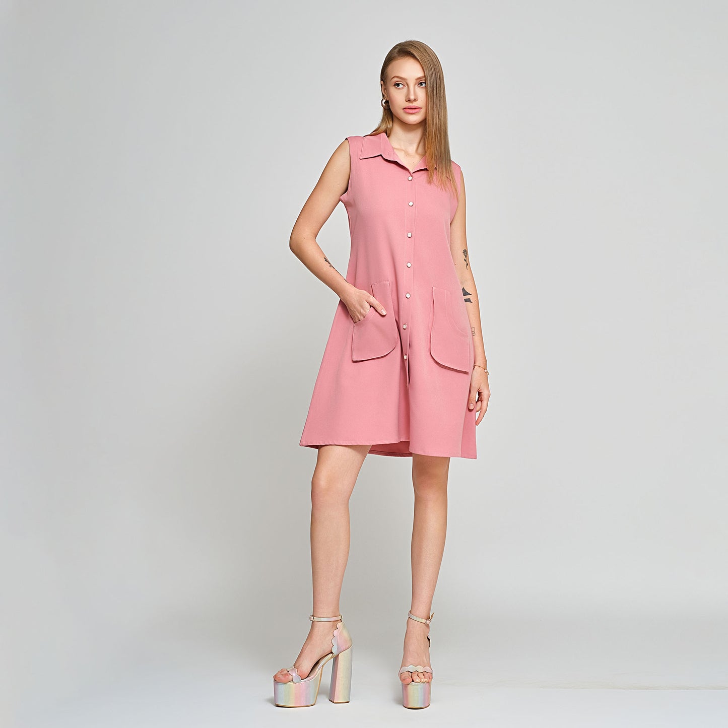Violet Shirt Dress with Detachable sleeves and or gloves - Pink