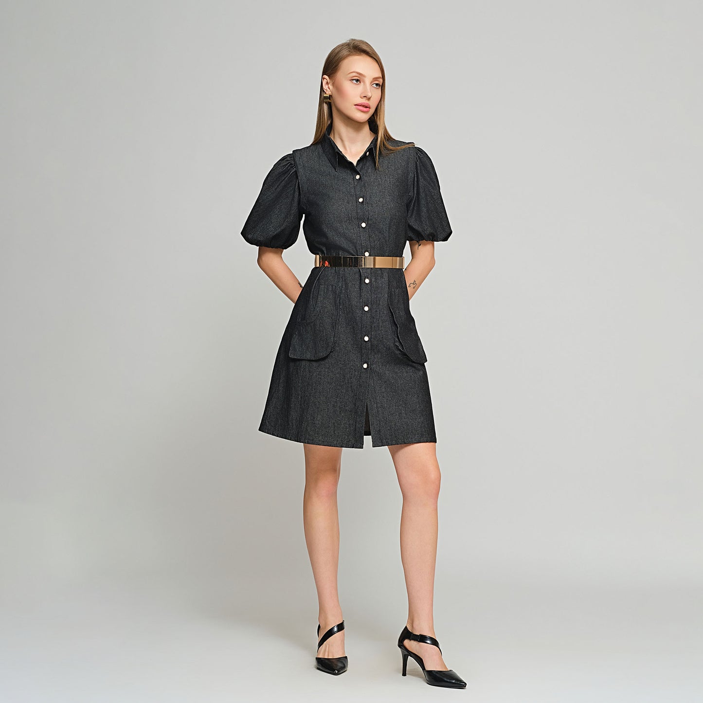 Violet Shirt Dress with Detachable sleeves - Denim