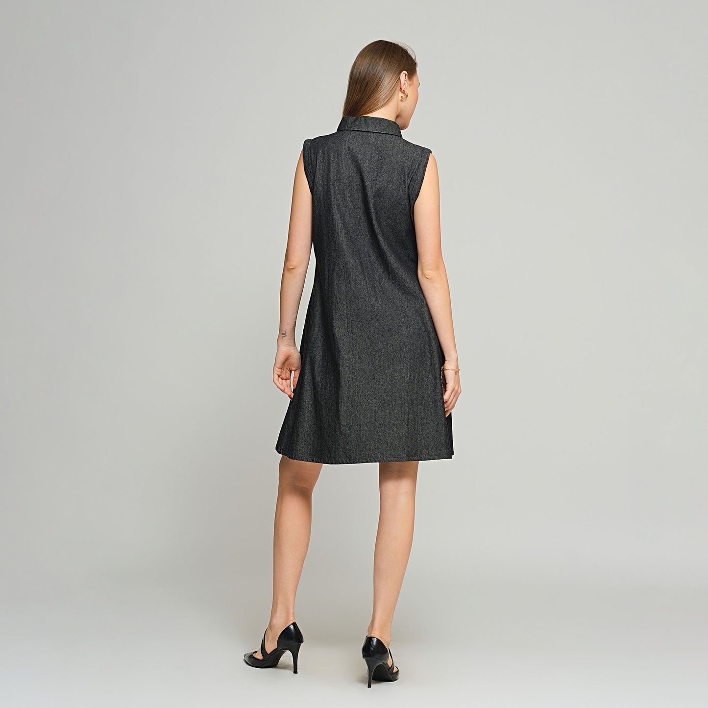 Violet Shirt Dress with Detachable sleeves - Denim