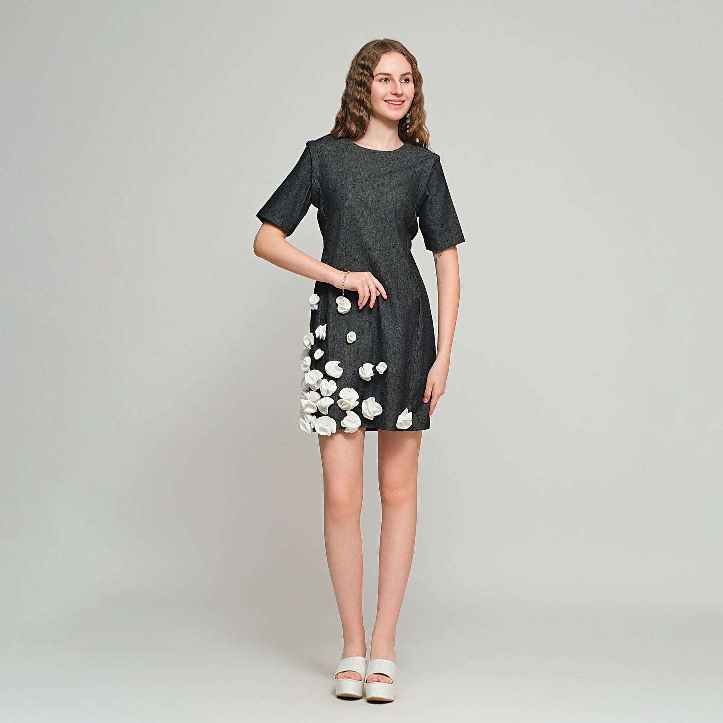 Tasha Dress with Detachable Sleeves - Denim