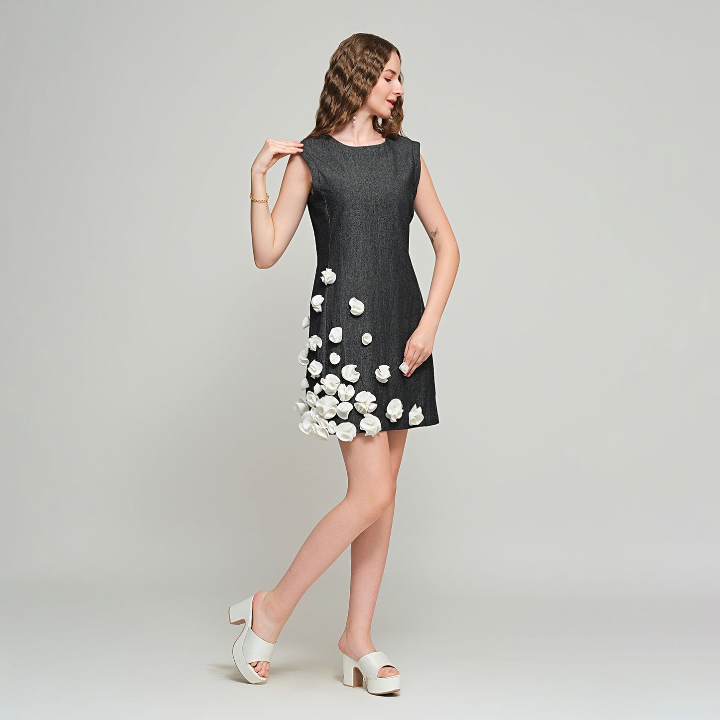 Tasha Dress with Detachable Sleeves - Denim
