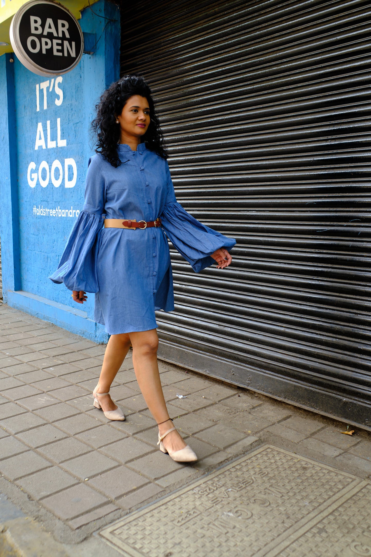 Cece Denim Dress with Convertible Sleeves