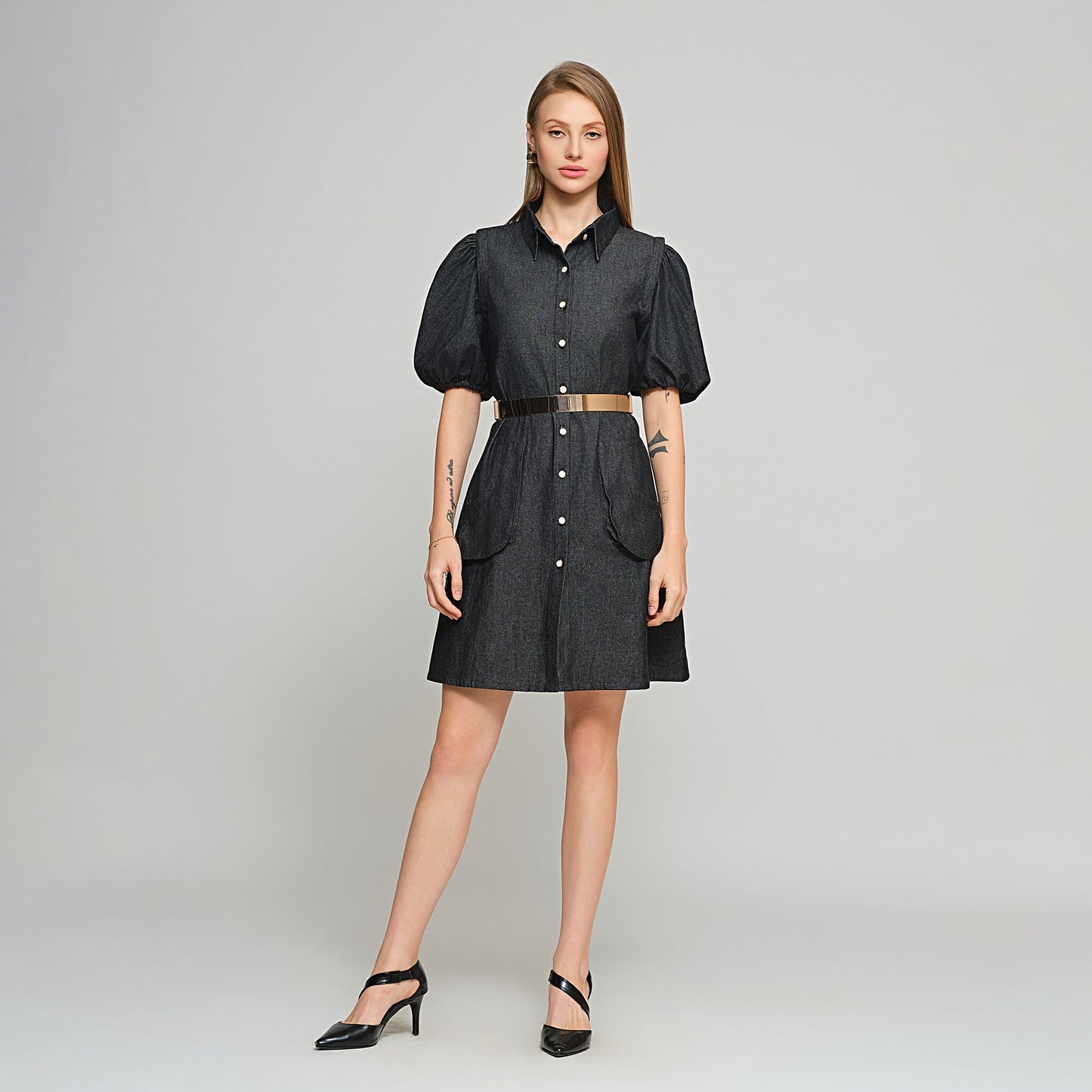 Violet Shirt Dress with Detachable sleeves - Denim