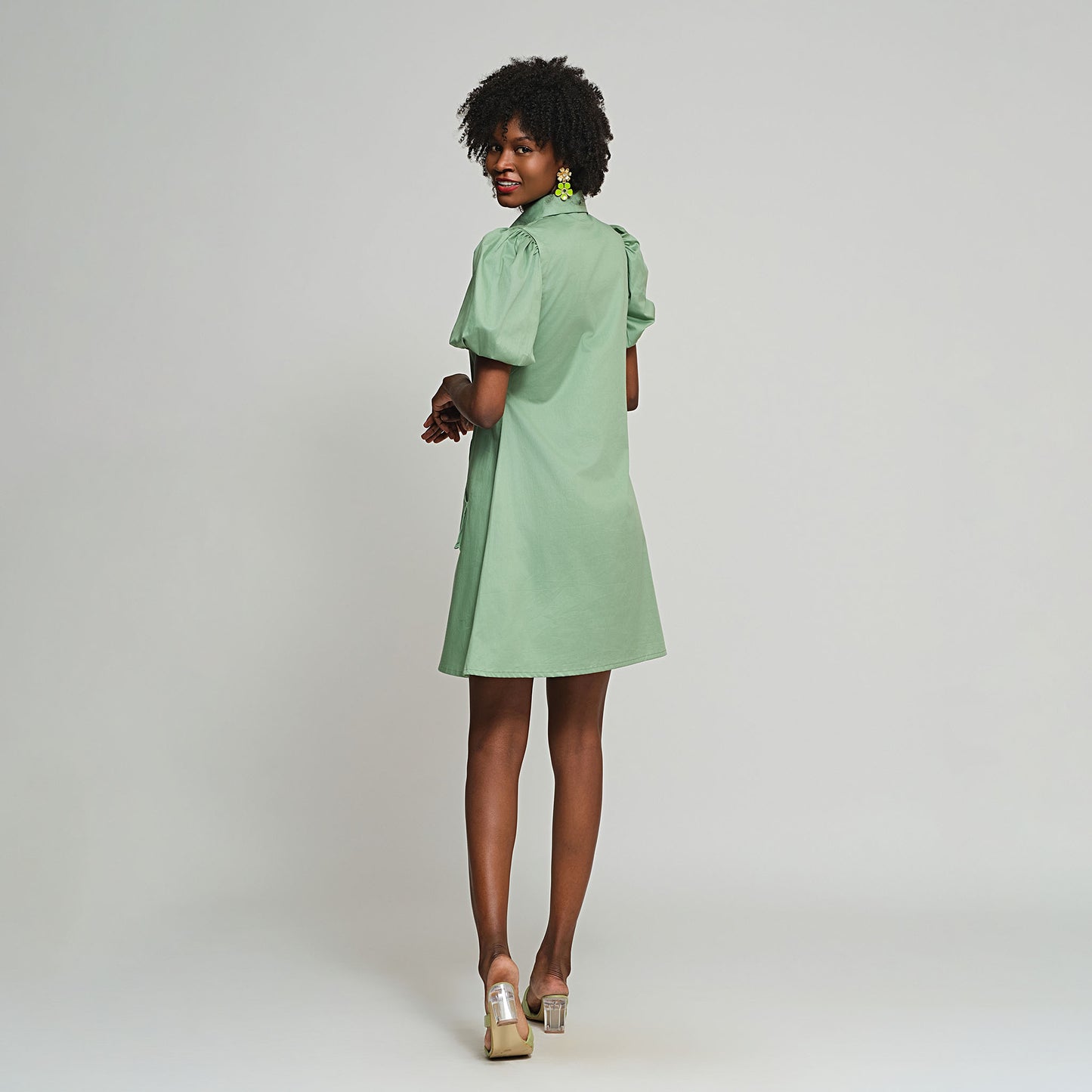 Violet Shirt Dress with Detachable sleeves - Green