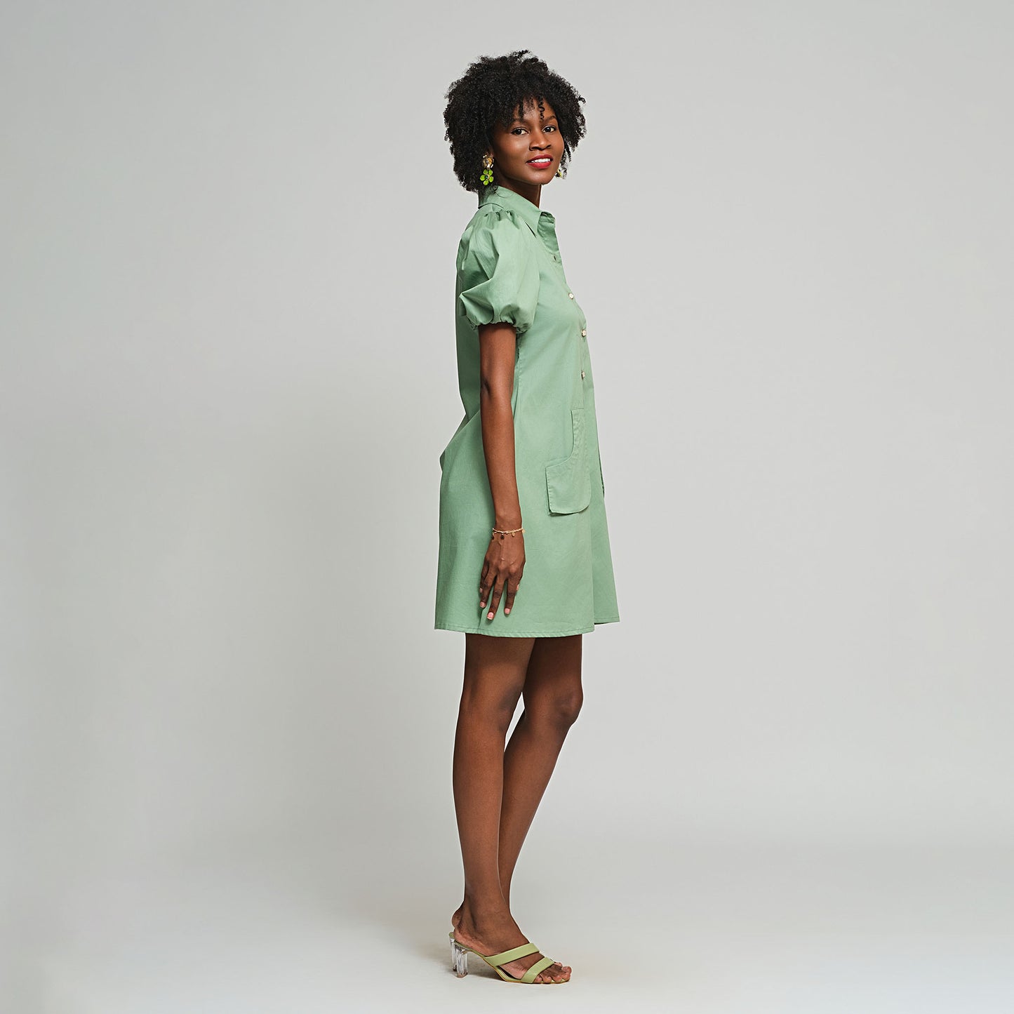 Violet Shirt Dress with Detachable sleeves - Green
