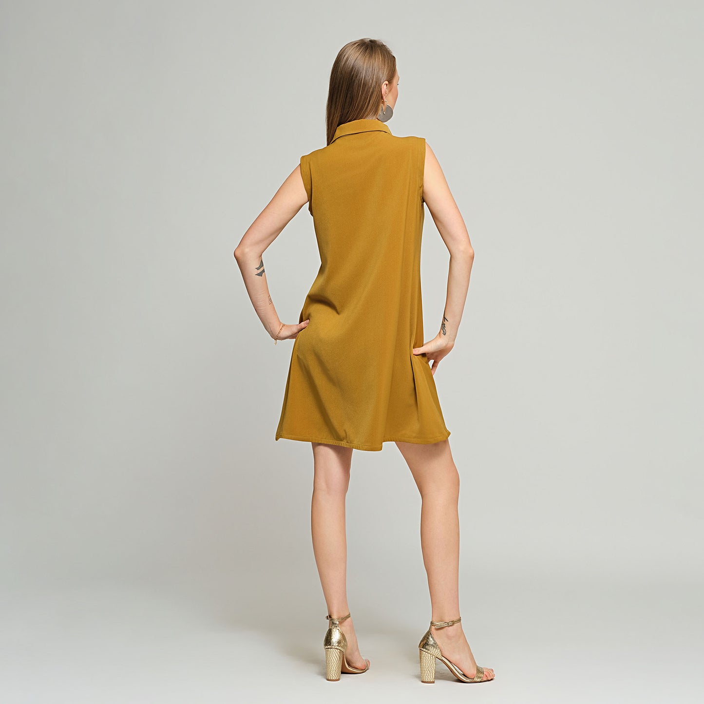 Violet Shirt Dress with Detachable sleeves - Olive