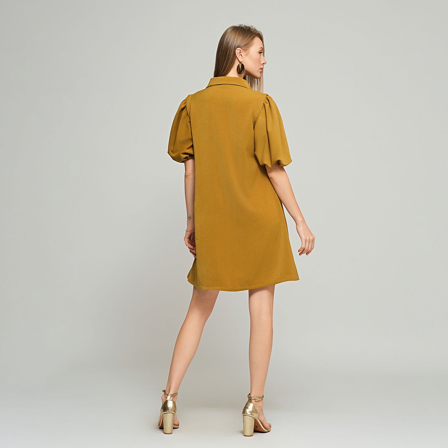 Violet Shirt Dress with Detachable sleeves - Olive
