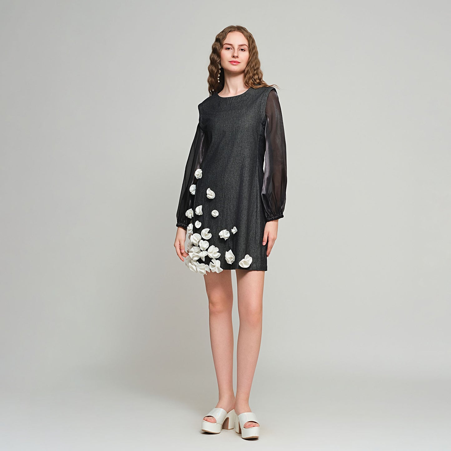 Tasha Dress with Detachable Sleeves - Denim