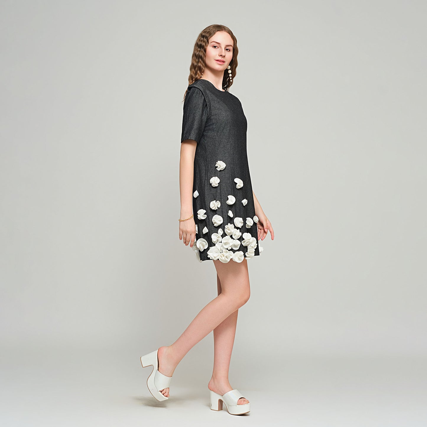 Tasha Dress with Detachable Sleeves - Denim