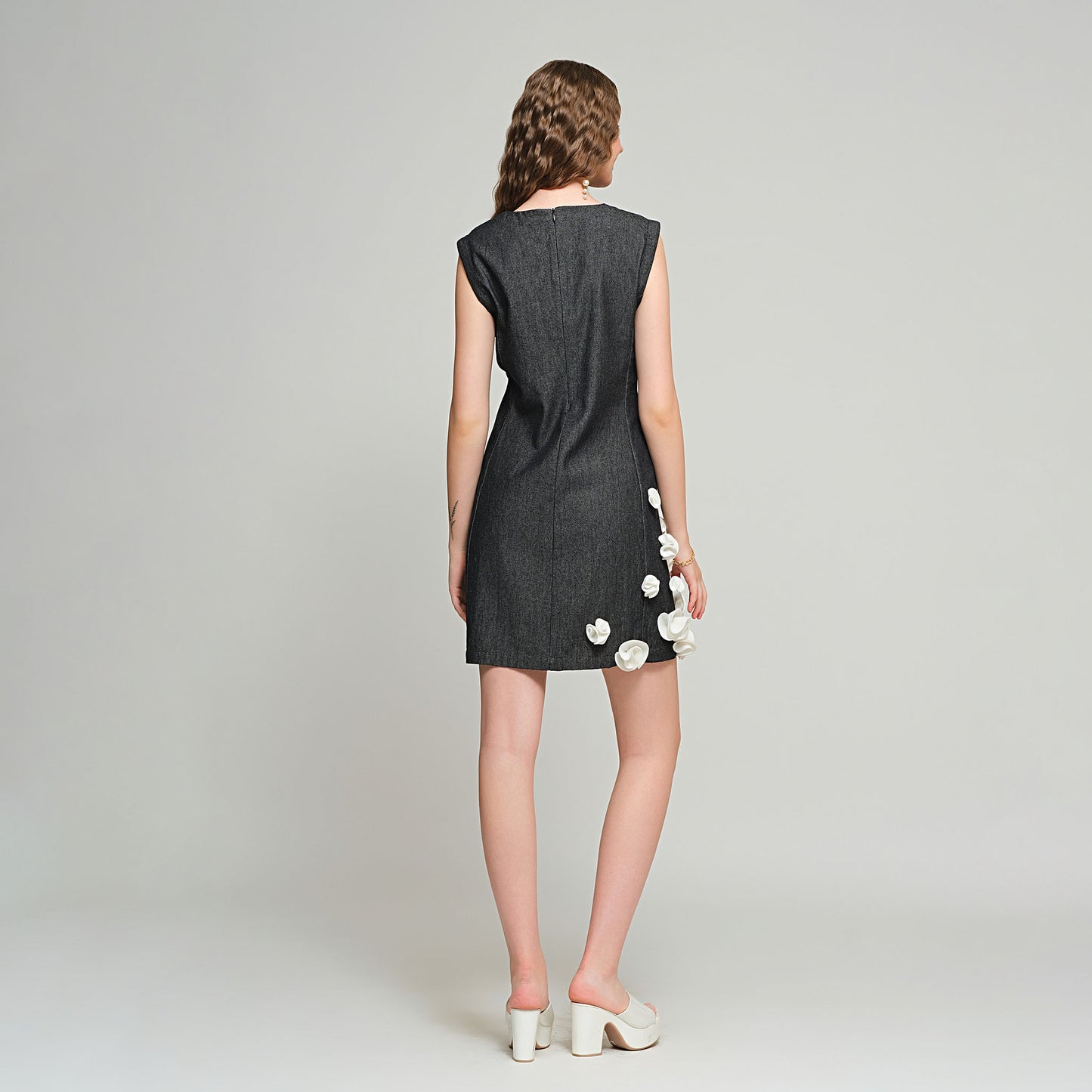 Tasha Dress with Detachable Sleeves - Denim