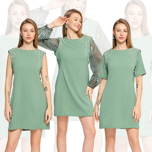 Tasha Dress with Detachable Sleeves - Green