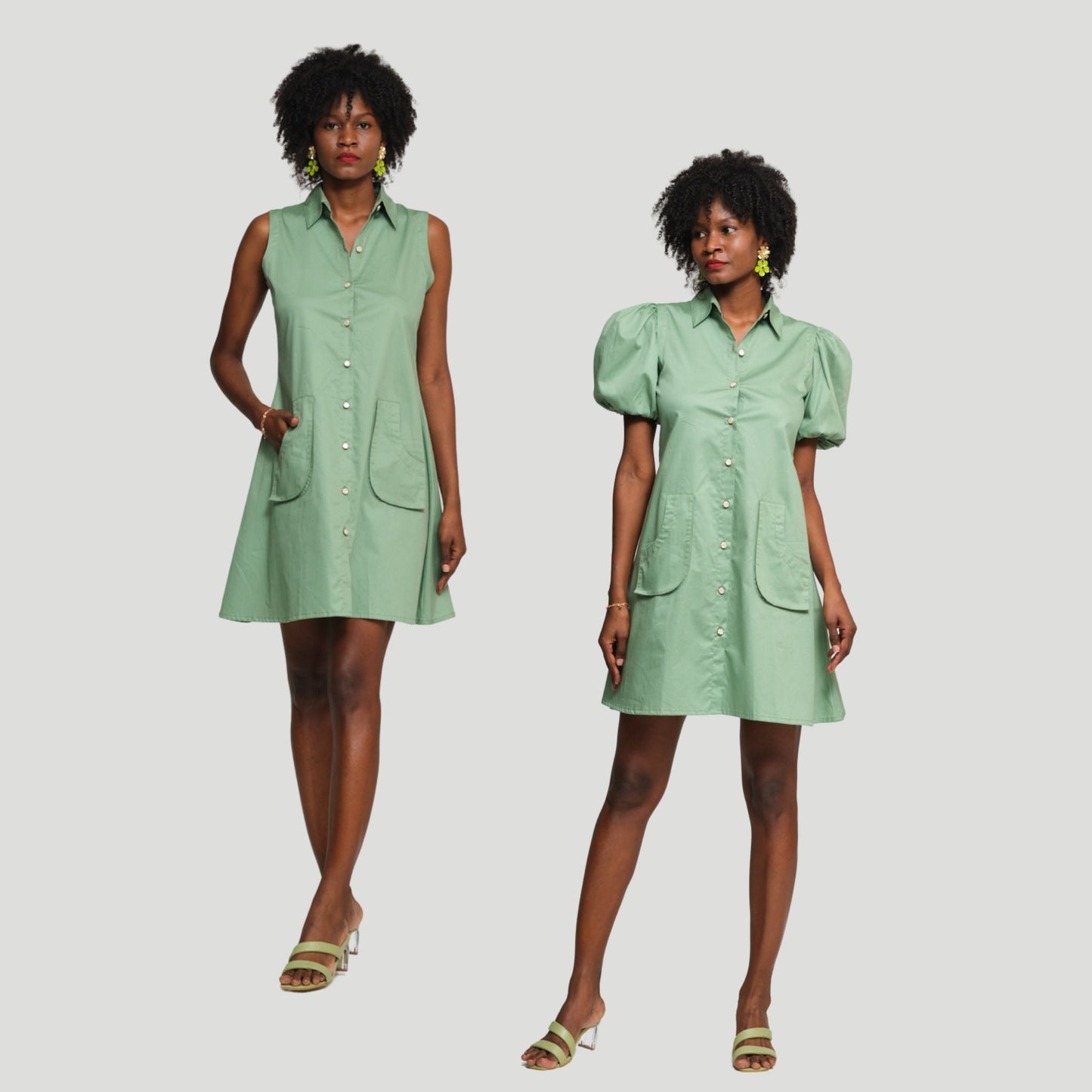 Violet Shirt Dress with Detachable sleeves - Green